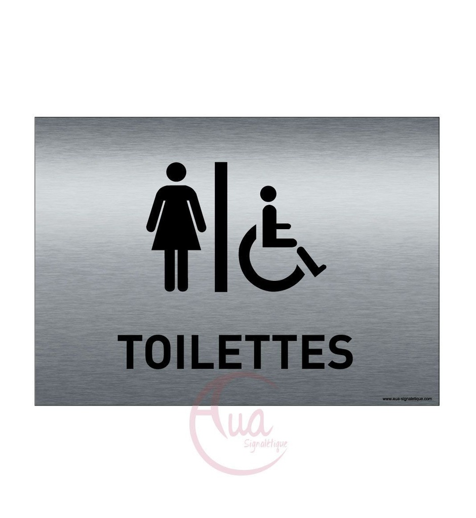Plaque de porte Aluminium brossé imprimé AluSign - 210x150 mm - Toilettes Femmes handicapées - Double Face adhésif au dos