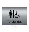 Plaque de porte Aluminium brossé imprimé AluSign - 210x150 mm - Toilettes Femmes handicapées - Double Face adhésif au dos