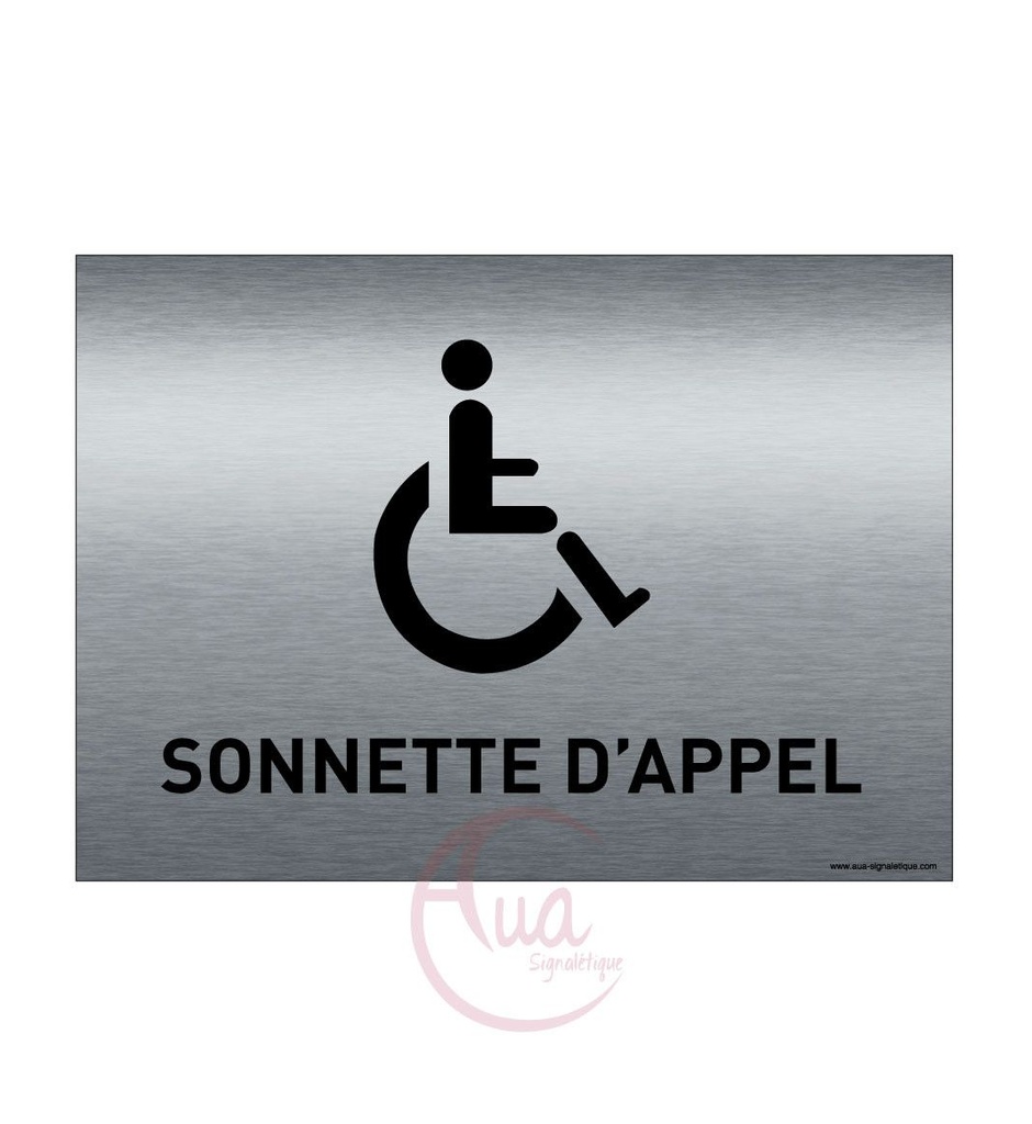 [201367-F] Plaque de porte Aluminium brossé imprimé AluSign - 210x150 mm - Sonnette d'appel handicapés - Double Face adhésif au dos