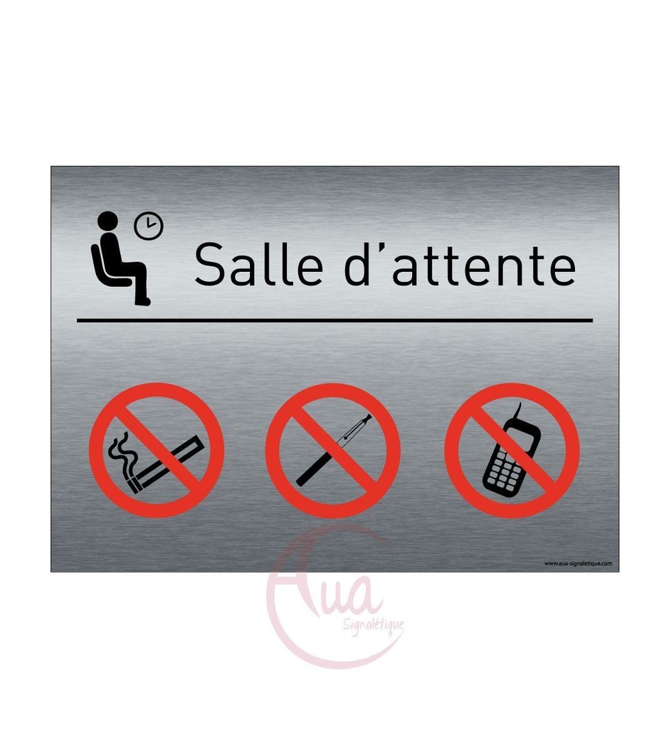 [201370-F] Plaque de porte Aluminium brossé imprimé AluSign - 210x150 mm - Salle d'attente 2- Double Face adhésif au dos