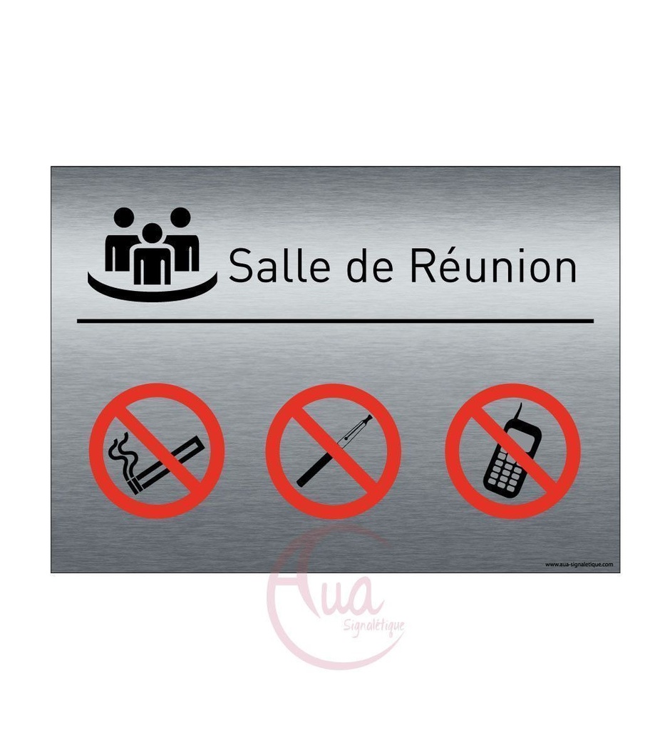 [201371-F] Plaque de porte Aluminium brossé imprimé AluSign - 210x150 mm - Salle de réunion 2- Double Face adhésif au dos