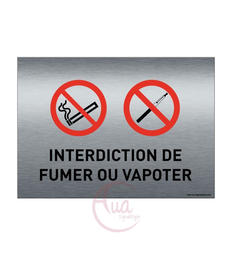 [201375-F] Plaque de porte Aluminium brossé imprimé AluSign - 210x150 mm - Interdiction de fumer ou vapoter - Double Face adhésif au dos