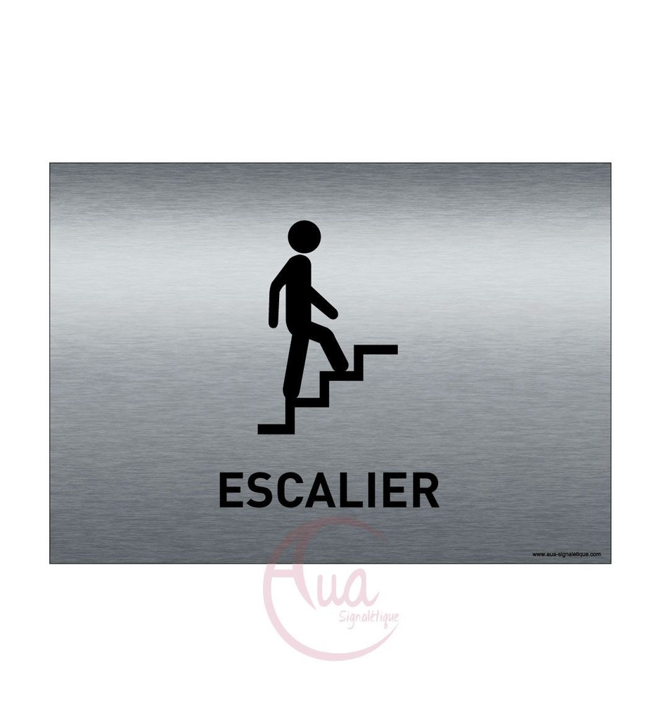 [201376-F] Plaque de porte Aluminium brossé imprimé AluSign - 210x150 mm - Escalier montant - Double Face adhésif au dos