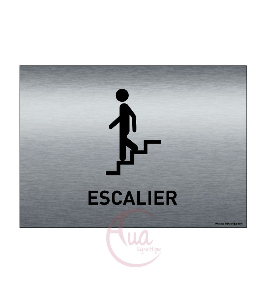 [201377-F] Plaque de porte Aluminium brossé imprimé AluSign - 210x150 mm - Escalier descendant - Double Face adhésif au dos