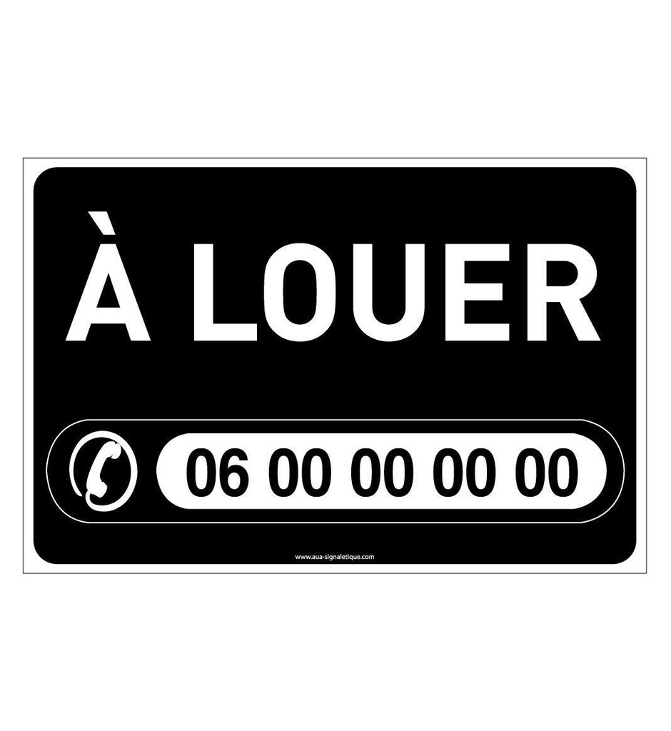 PANNEAU A LOUER noir AKILUX 5 mm - Format 600 x 400 mm à personnaliser avec 4 oeillets et 4 attaches