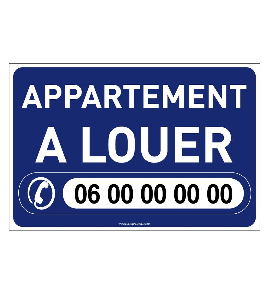 PANNEAU APPARTEMENT A LOUER BLEU AKILUX 5 mm - Format 600 x 400 mm à personnaliser avec 4 oeillets et 4 attaches