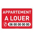 PANNEAU APPARTEMENT A LOUER ROUGE AKILUX 5 mm - Format 600 x 400 mm à personnaliser avec 4 oeillets et 4 attaches