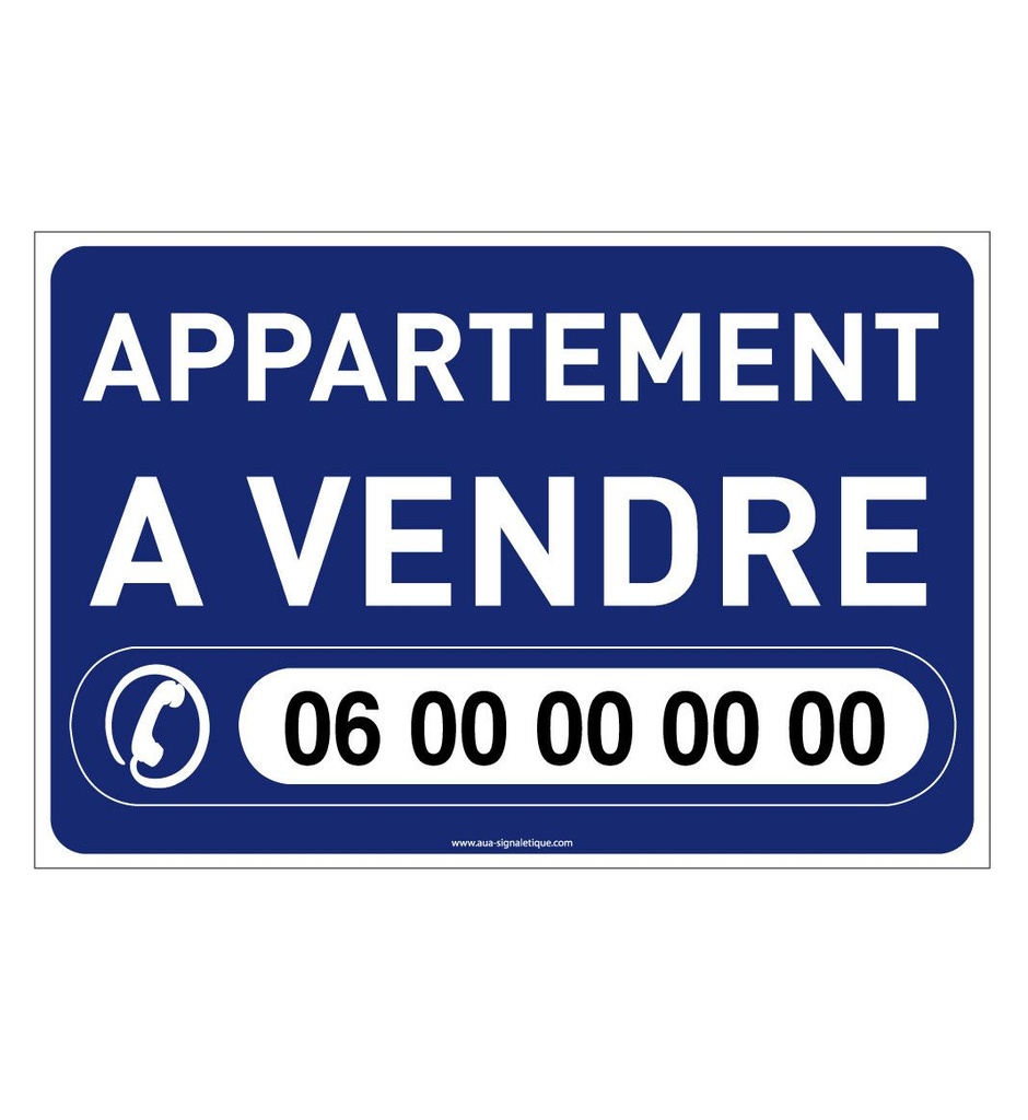 [201500-AK] PANNEAU APPARTEMENT A VENDRE BLEU AKILUX 5 mm - Format 600 x 400 mm à personnaliser avec 4 oeillets et 4 attaches