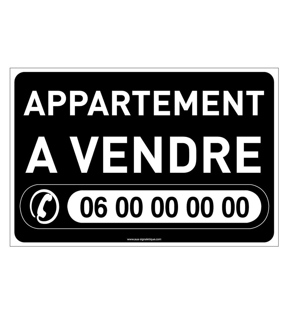 PANNEAU APPARTEMENT A VENDRE NOIR AKILUX 5 mm - Format 600 x 400 mm à personnaliser avec 4 oeillets et 4 attaches
