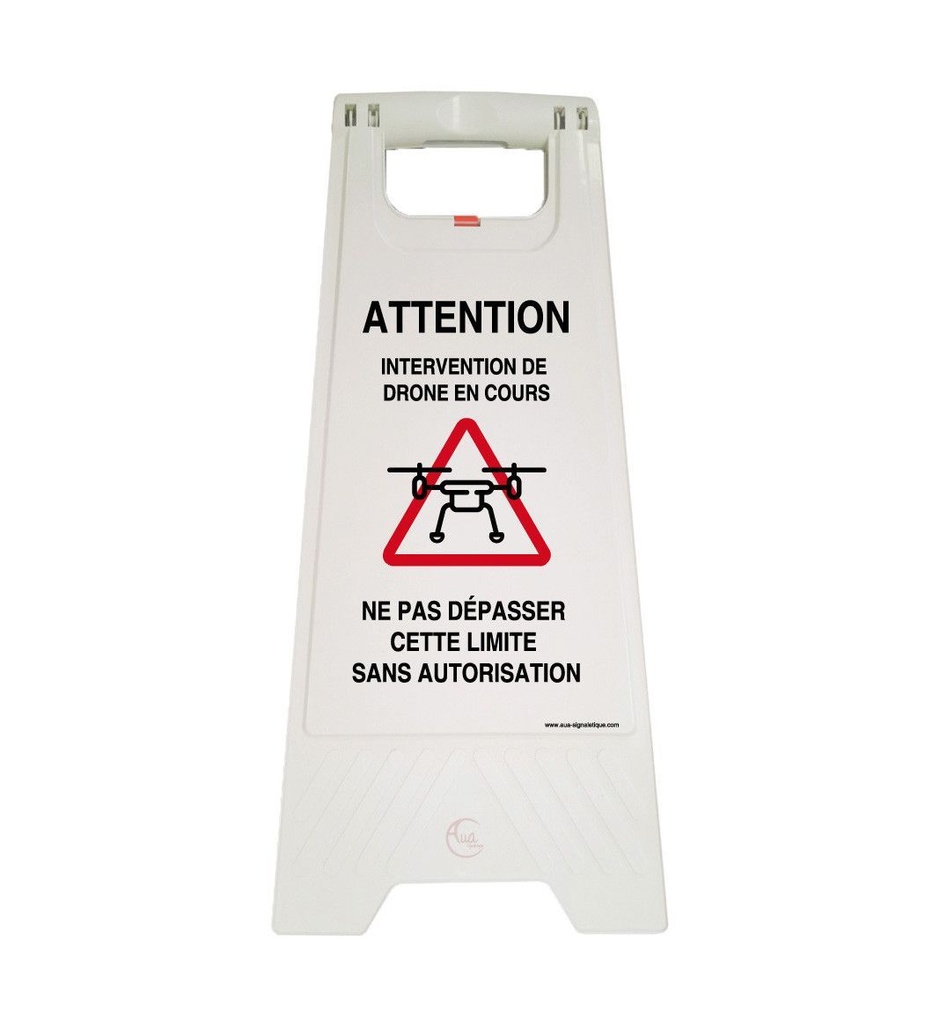 Chevalet signalisation intervention Drone - Poids 1KG en plastique blanc