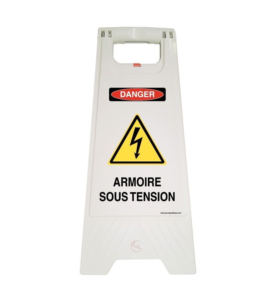 Chevalet signalisation armoire sous tension - Poids 1KG en plastique blanc