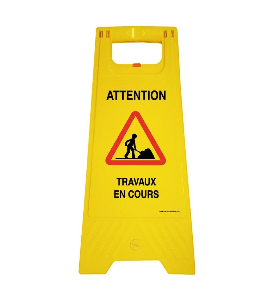 Chevalet signalisation travaux en cours danger - Poids 1KG en plastique jaune