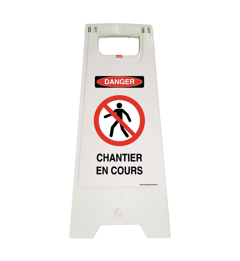 Chevalet signalisation CHANTIER EN COURS danger - Poids 1KG en plastique blanc