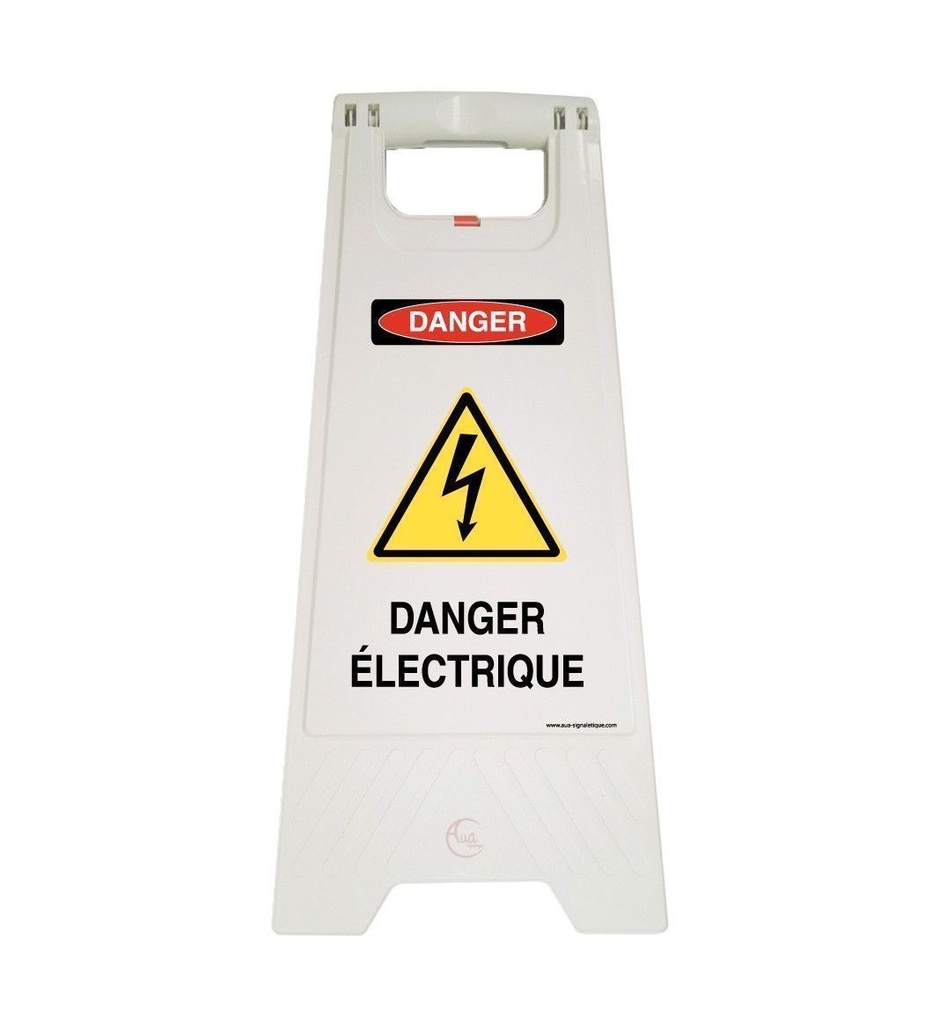 Chevalet signalisation danger électrique - Poids 1KG en plastique blanc