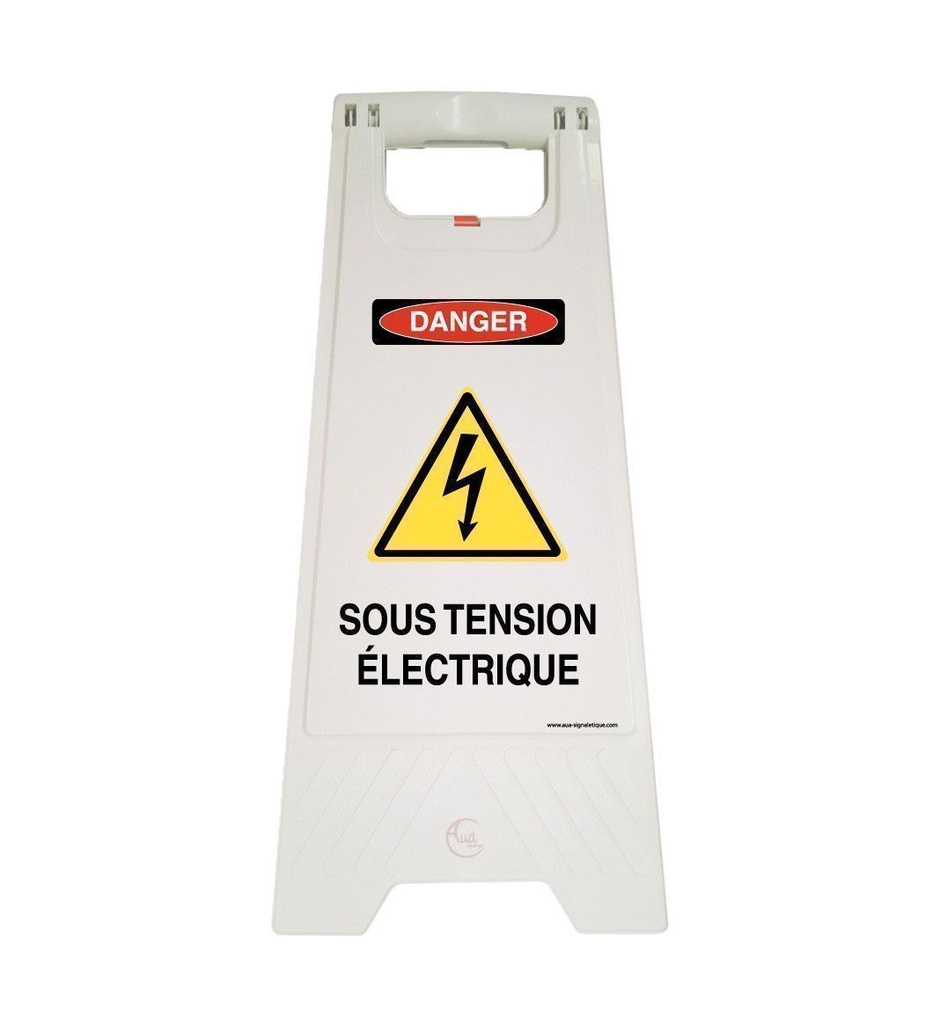 Chevalet signalisation sous tension électrique danger - Poids 1KG en plastique blanc
