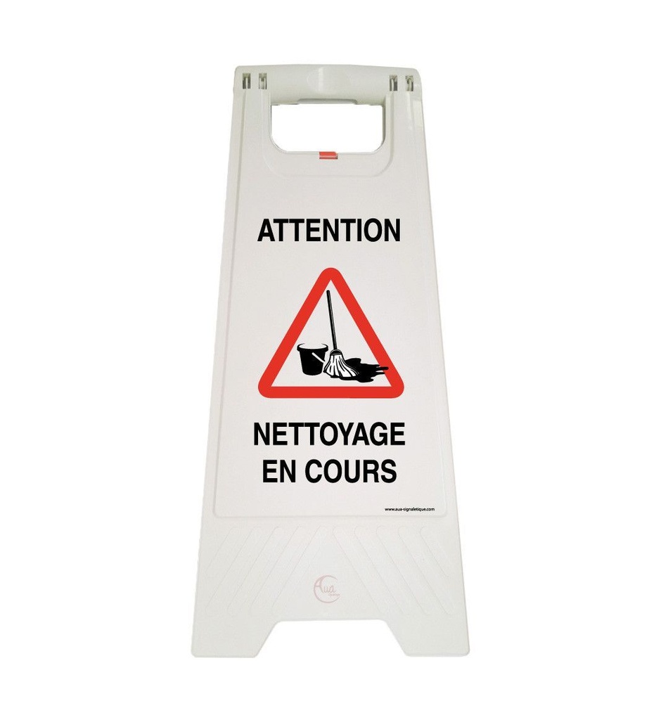 Chevalet signalisation nettoyage en cours attention - Poids 1KG en plastique blanc