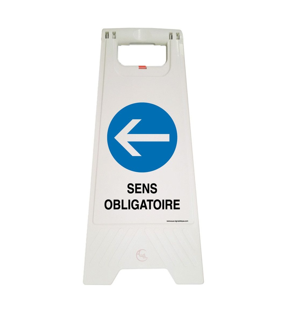 [201718-blanc] Chevalet signalisation sens obligatoire gauche - Poids 1KG en plastique blanc