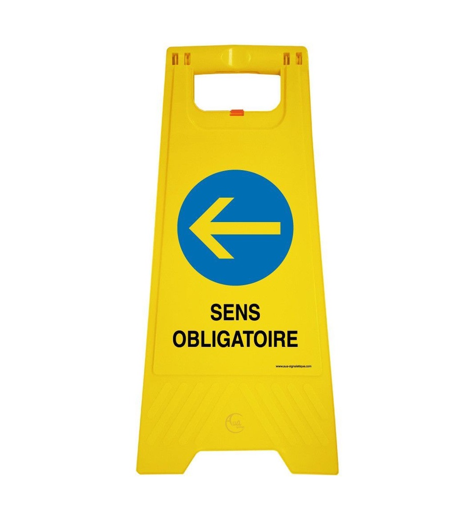 Chevalet signalisation sens obligatoire gauche - Poids 1KG en plastique jaune