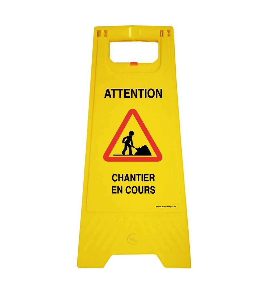 [201724] Chevalet signalisation chantier en cours - Poids 1KG en plastique jaune