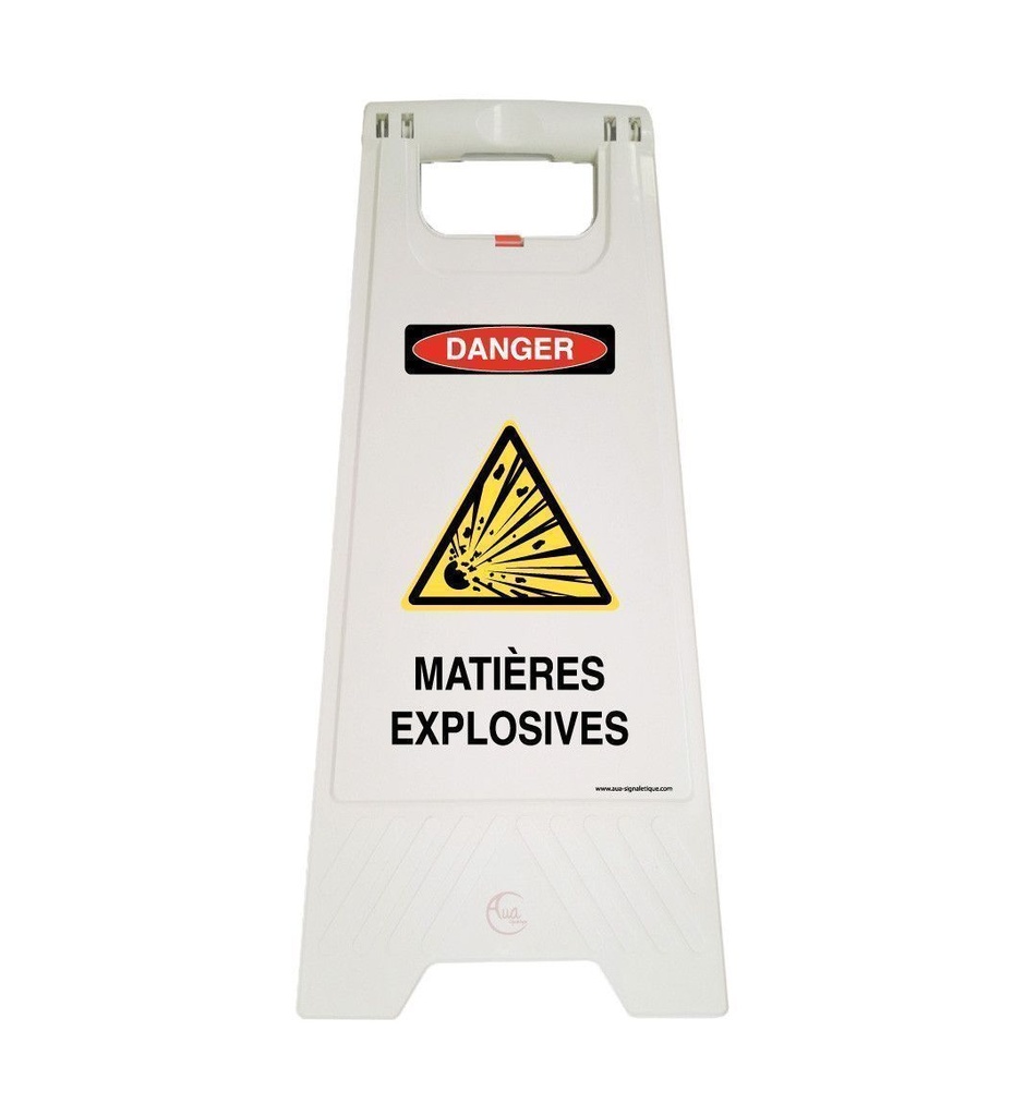 [201731-blanc] Chevalet signalisation matières explosives danger - Poids 1KG en plastique blanc