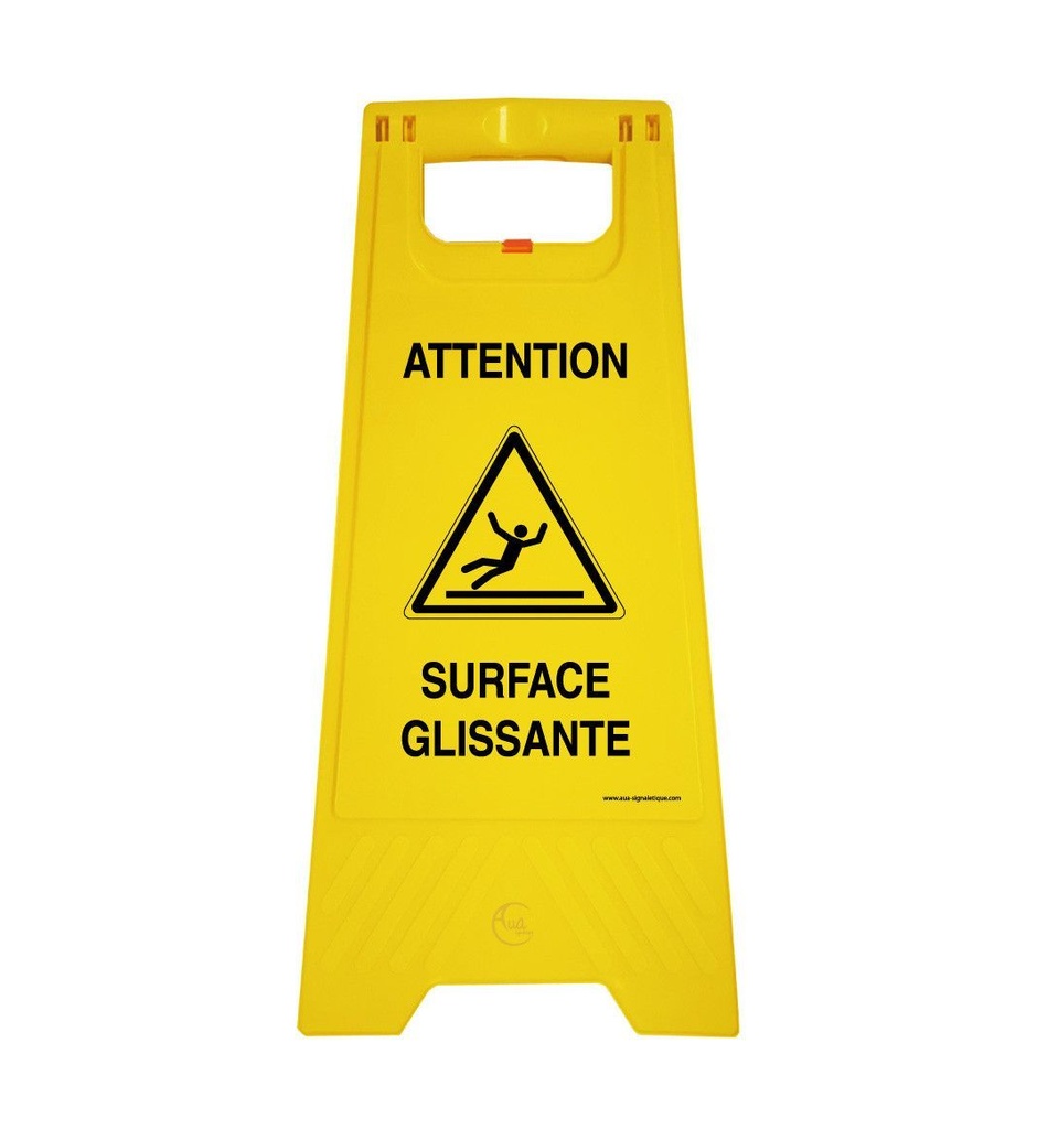 [201736] Chevalet signalisation surface glissante attention - Poids 1KG en plastique jaune