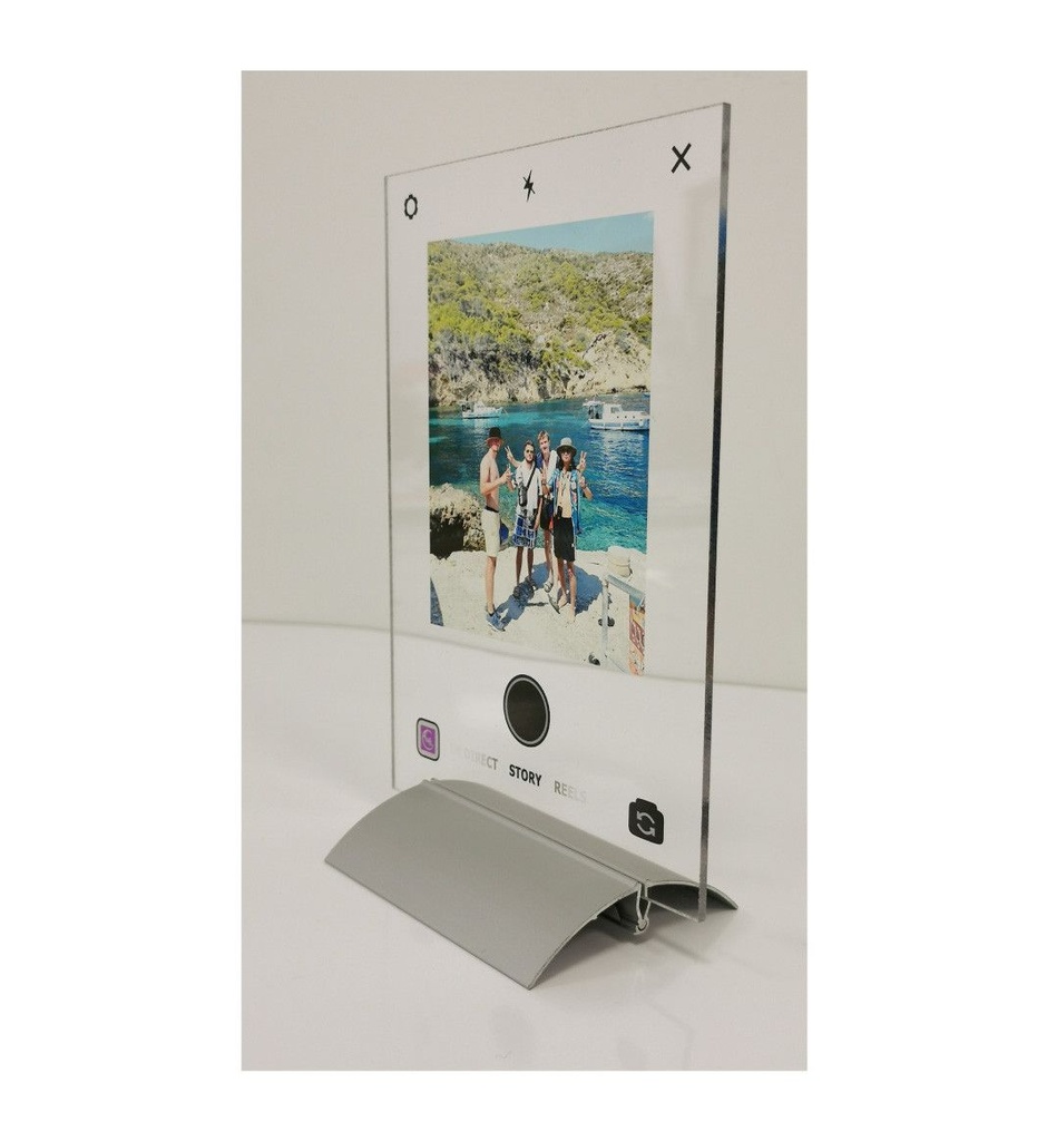[201741-S] Plaque INSTA Photo personnalisée avec socle aluminium - Photo imprimée sur plexiglass transparent