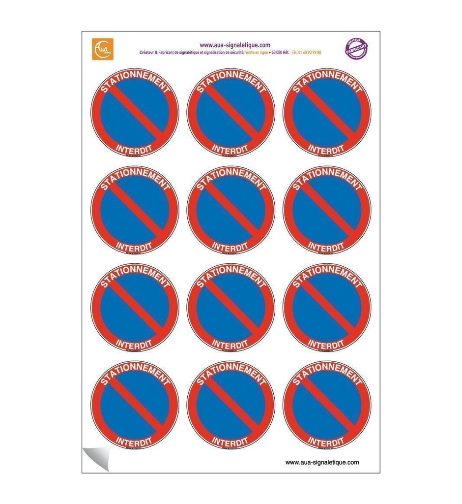 [201746] Planche de 12 autocollants - pictogramme Stationnement interdit -  Ø 60 mm - sticker vitre voiture