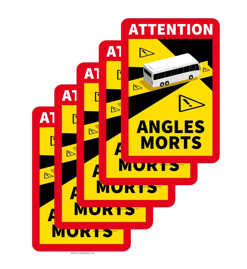 Lot de 5 Adhésifs signalisation Angles morts Autobus - autocollant laminé - 180 x 250 mm