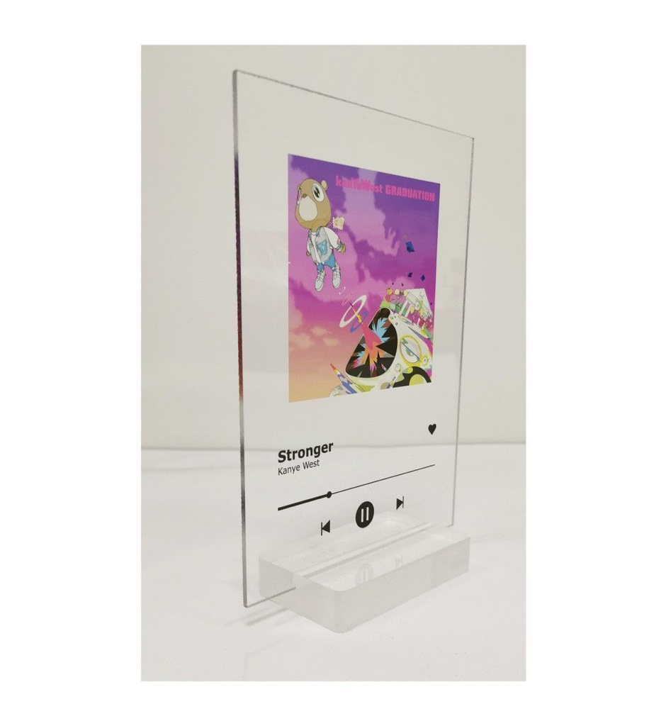 [201740-SP] Plaque SPOTIFY Musique avec socle Plexiglass - écriture en NOIR personnalisée - Photo imprimée sur plexiglass transparent