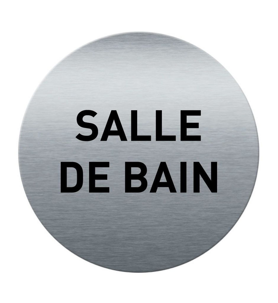 [201846-F] Plaque de porte Aluminium brossé imprimé AluSign Ø 85 mm - épaisseur. 3 mm - Salle de bain - Double Face adhésif au dos