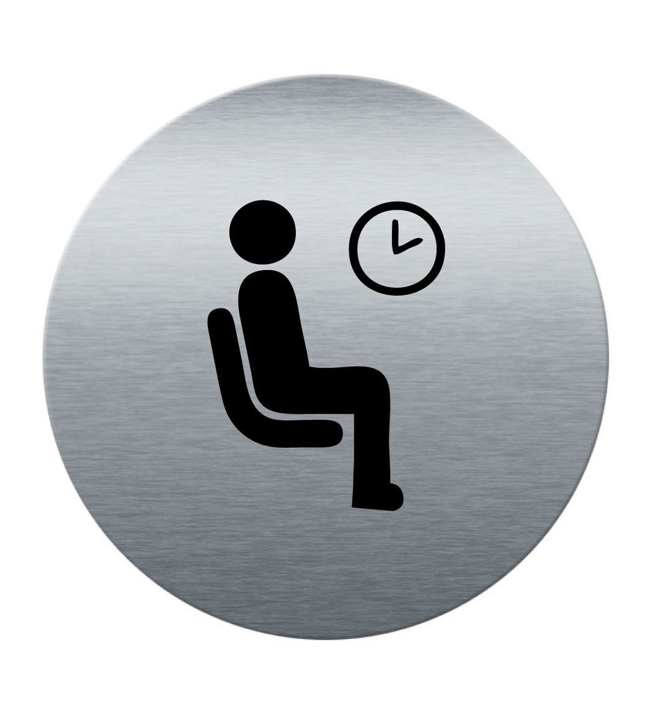 [201847-F] Plaque de porte Aluminium brossé imprimé AluSign Ø 85 mm - épaisseur. 3 mm - Salle d'attente - Double Face adhésif au dos