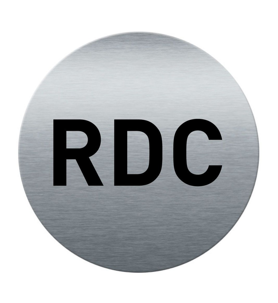 [201848-F] Plaque de porte Aluminium brossé imprimé AluSign Ø 85 mm - épaisseur. 3 mm - RDC - Double Face adhésif au dos