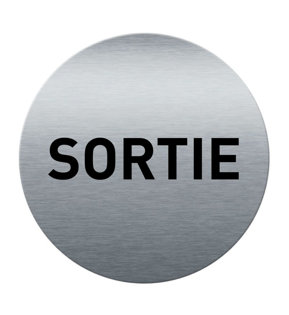 [201849-F] Plaque de porte Aluminium brossé imprimé AluSign Ø 85 mm - épaisseur. 3 mm - SORTIE - Double Face adhésif au dos