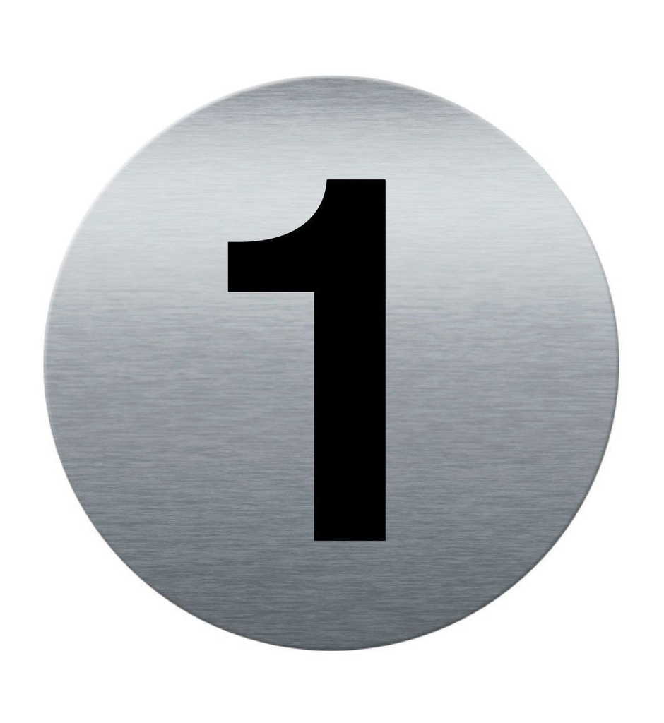 [201851-F] Plaque de porte Aluminium brossé imprimé AluSign Ø 85 mm - épaisseur. 3 mm - Chiffre 1 - Double Face adhésif au dos