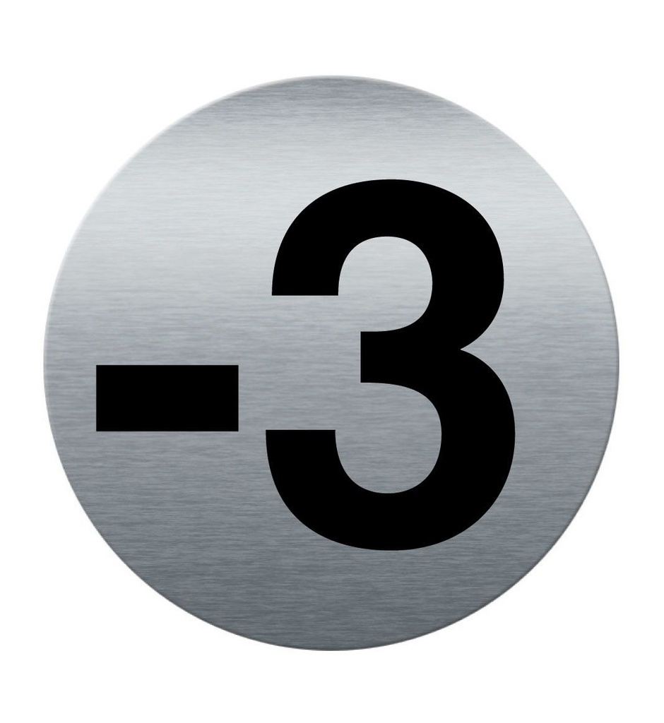 [201856-F] Plaque de porte Aluminium brossé imprimé AluSign Ø 85 mm - épaisseur. 3 mm - Chiffre  -3 - Double Face adhésif au dos