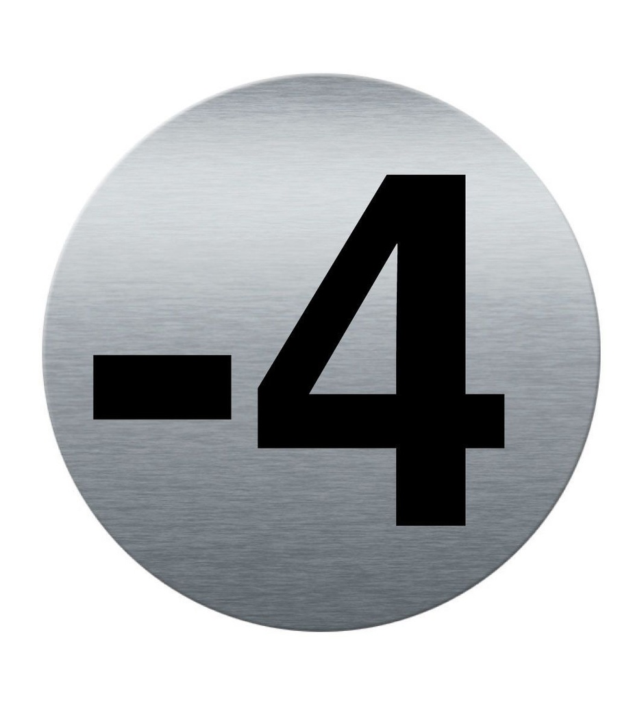 [201858-F] Plaque de porte Aluminium brossé imprimé AluSign Ø 85 mm - épaisseur. 3 mm - Chiffre  -4 - Double Face adhésif au dos