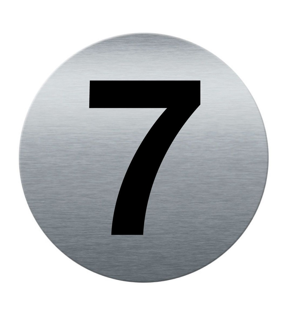 [201861-F] Plaque de porte Aluminium brossé imprimé AluSign Ø 85 mm - épaisseur. 3 mm - Chiffre 7 - Double Face adhésif au dos