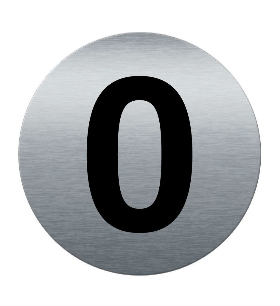 [201864-F] Plaque de porte Aluminium brossé imprimé AluSign Ø 85 mm - épaisseur. 3 mm - Chiffre 0 - Double Face adhésif au dos