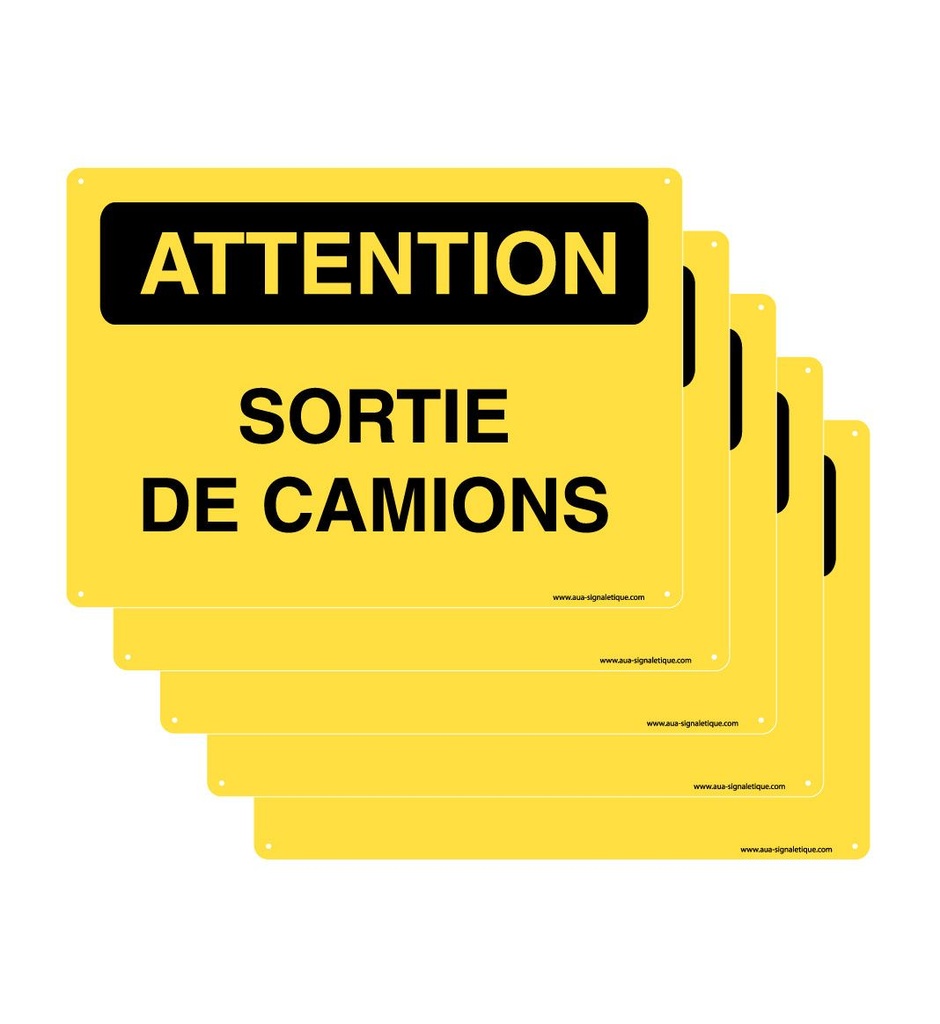 [202122-AP-ak-lot5] Lot de 5 Panneaux De Chantier AKILUX 5mm - Attention Sortie De Camions - 420x300 mm - 4 Trous