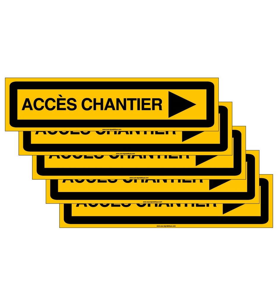 [KD-AKILUX-030-lot5] Lot de 5 Panneaux De Chantier AKILUX 5mm - ACCÈS CHANTIER à Droite - 800x200 mm