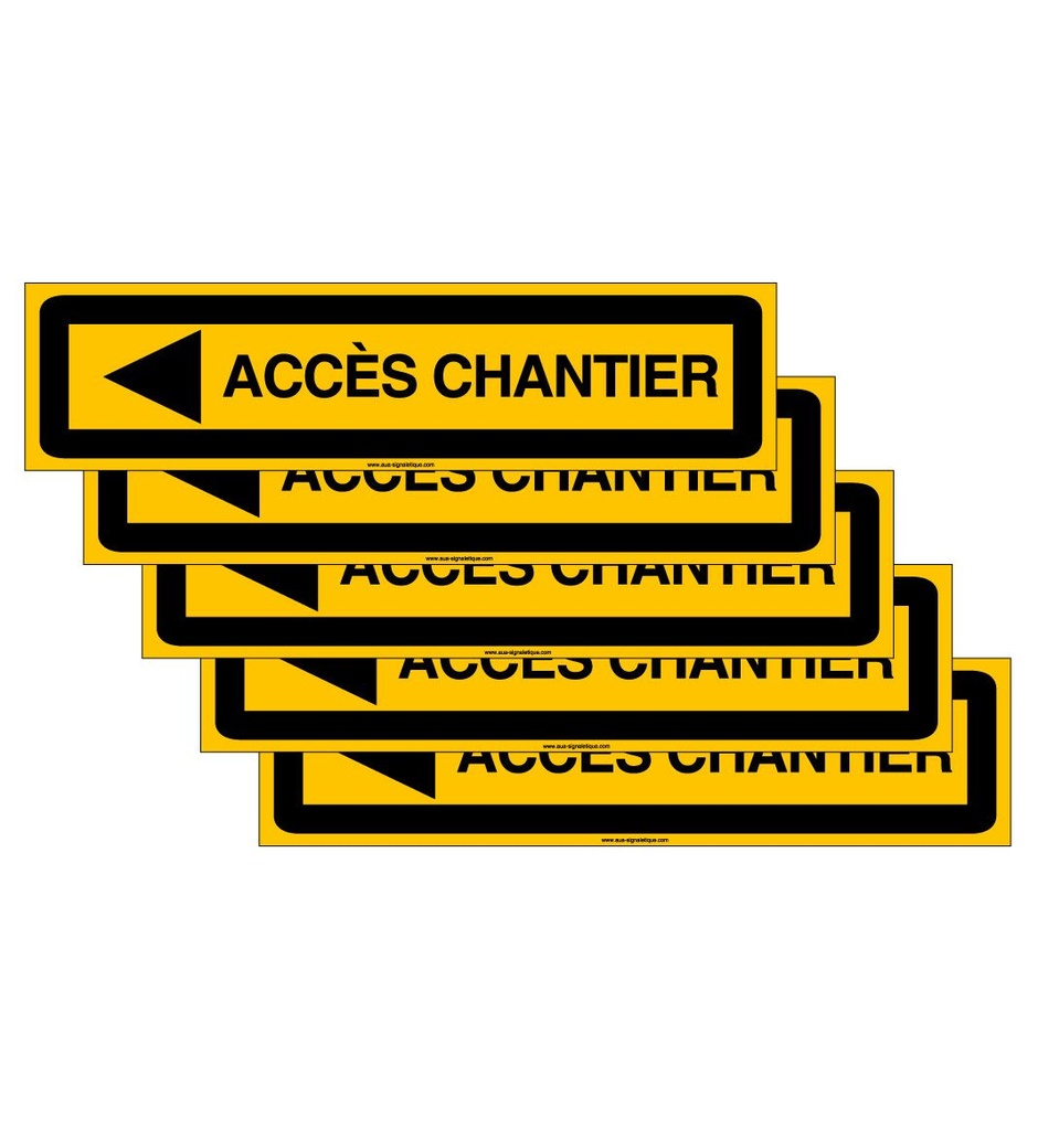 [KD-AKILUX-031-lot5] Lot de 5 Panneaux De Chantier AKILUX 5mm - ACCÈS CHANTIER à Gauche - 800x200 mm