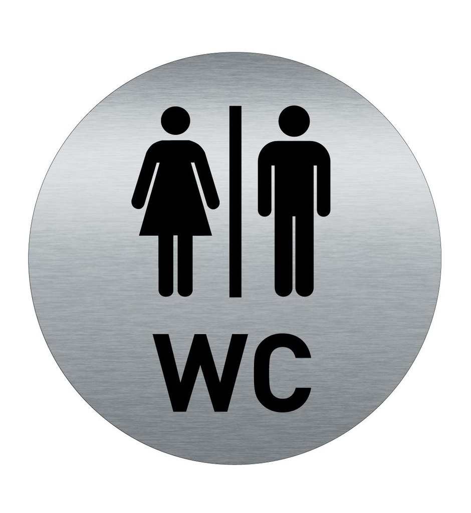 [2025046-F] Plaque de porte Aluminium brossé AluSign Ø 85 mm - Toilettes Homme Femme WC - Double Face adhésif au dos