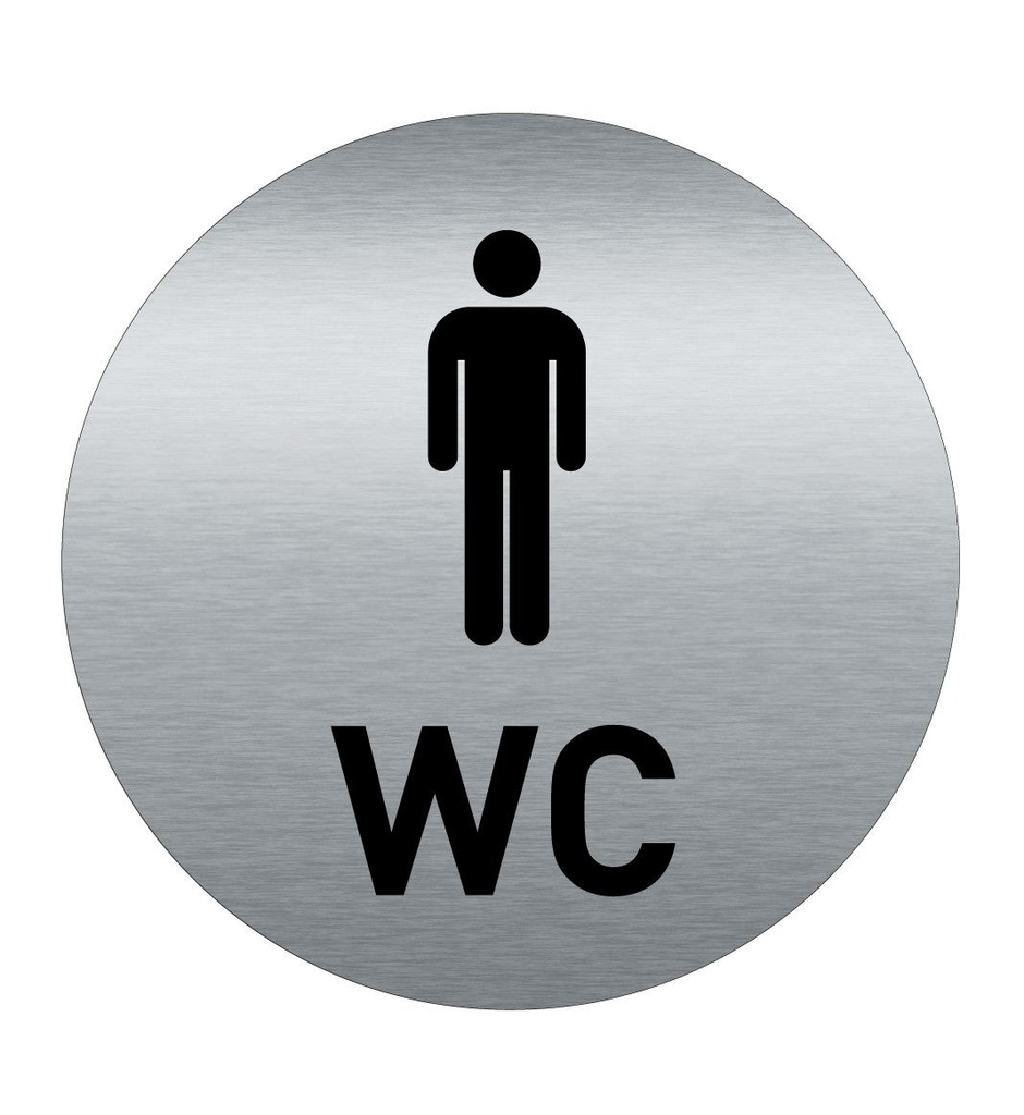 [2025047-F] Plaque de porte Aluminium brossé AluSign Ø 85 mm - Toilettes Homme WC - Double Face adhésif au dos