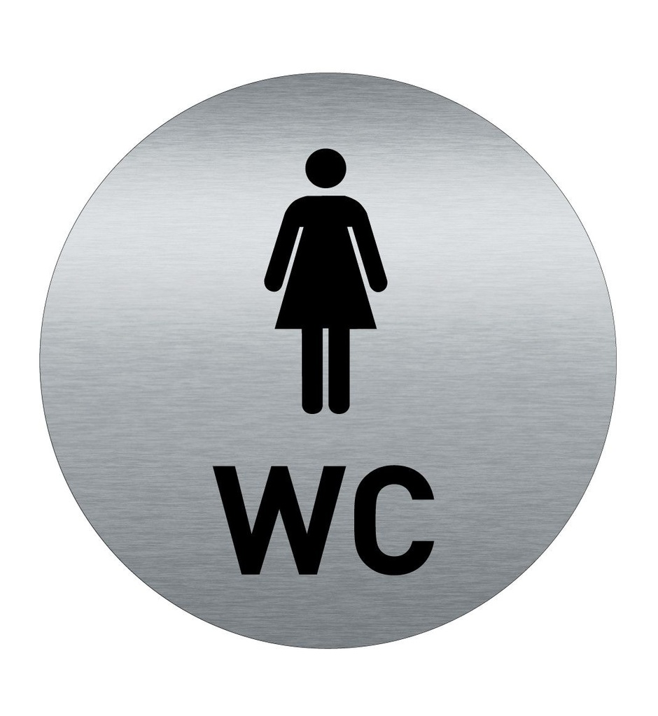 [2025048-F] Plaque de porte Aluminium brossé AluSign Ø 85 mm - Toilettes Femme WC - Double Face adhésif au dos