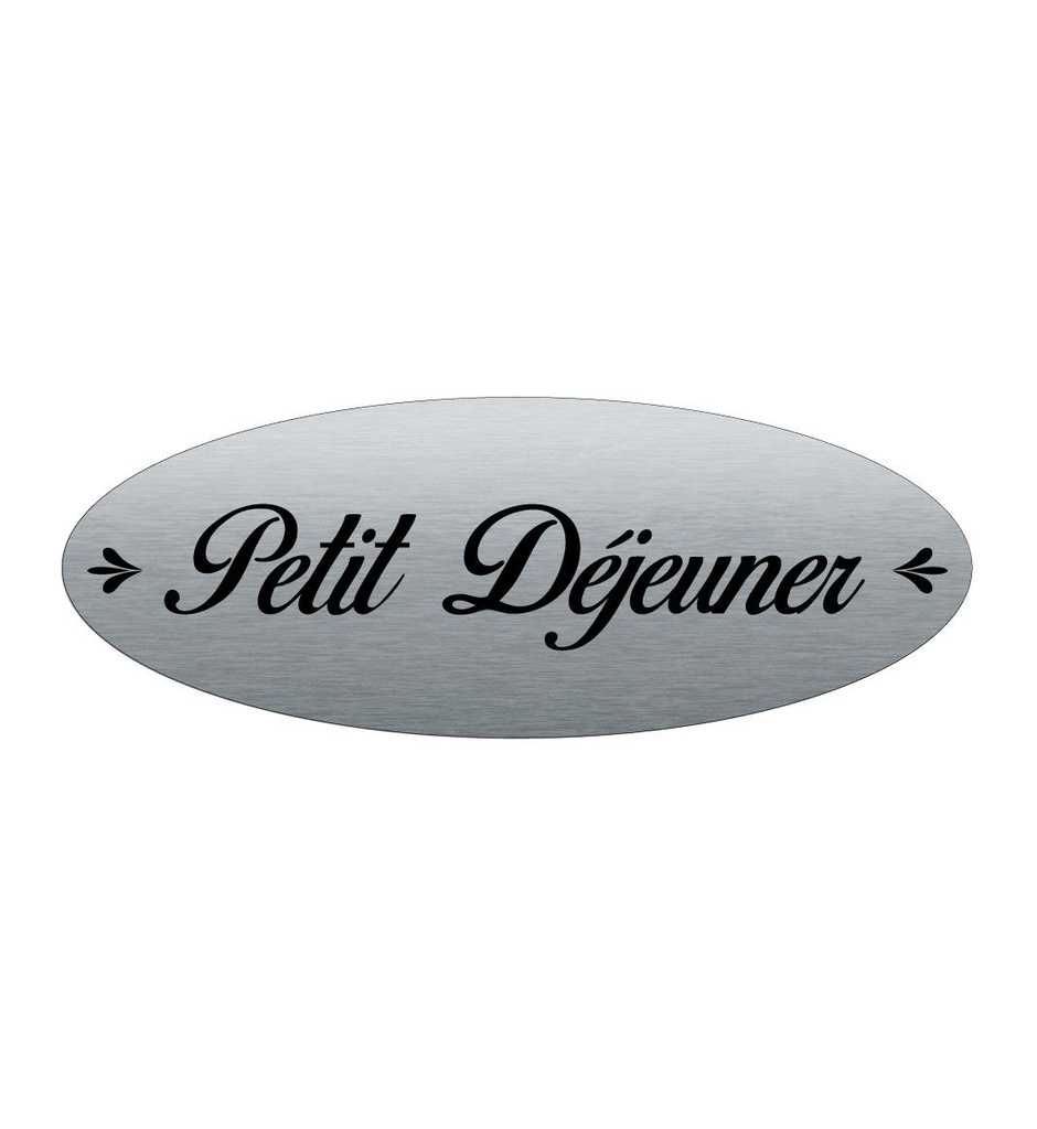 [2025080-F] Plaque de porte Aluminium brossé AluSign Ovale 160x60 mm - Petit Déjeuner - Double Face adhésif au dos