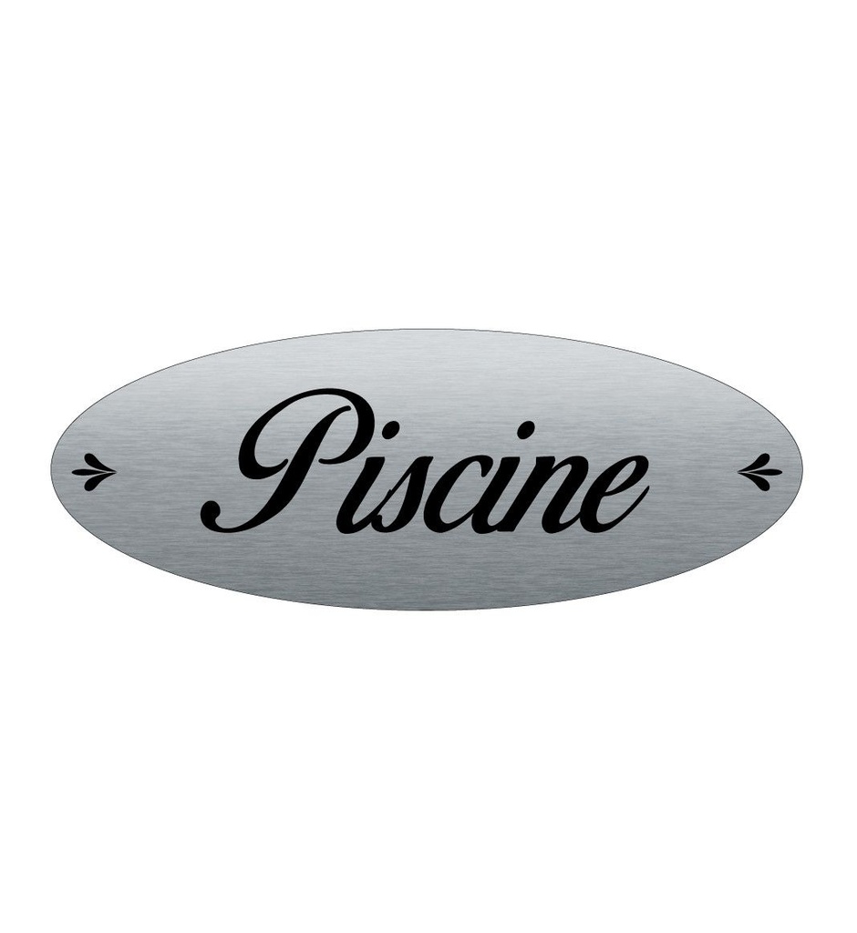 [2025081-F] Plaque de porte Aluminium brossé AluSign Ovale 160x60 mm - Piscine - Double Face adhésif au dos