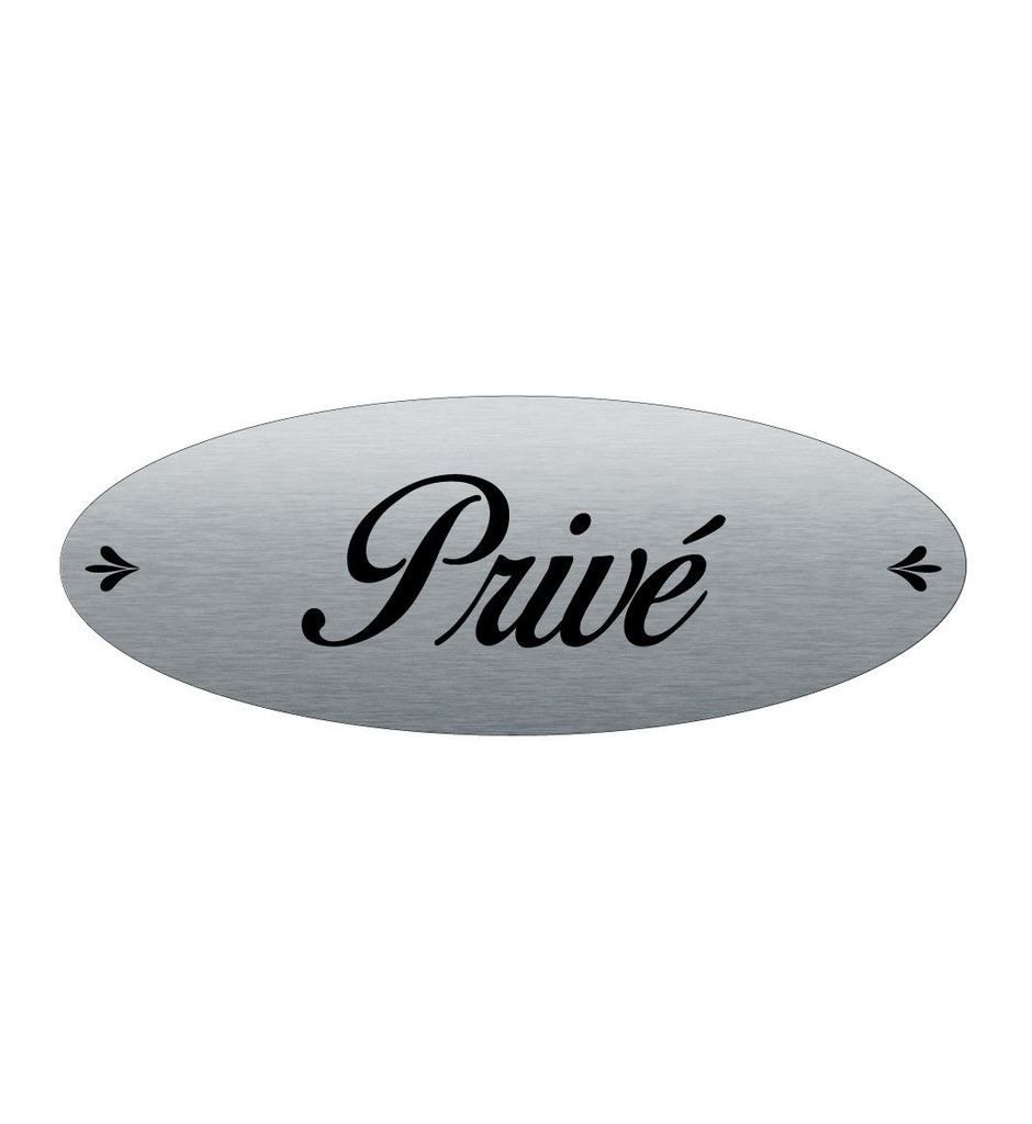 [2025082-F] Plaque de porte Aluminium brossé AluSign Ovale 160x60 mm - Privé - Double Face adhésif au dos