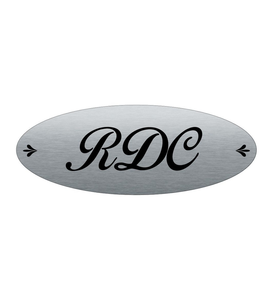 [2025083-F] Plaque de porte Aluminium brossé AluSign Ovale 160x60 mm - RDC - Double Face adhésif au dos