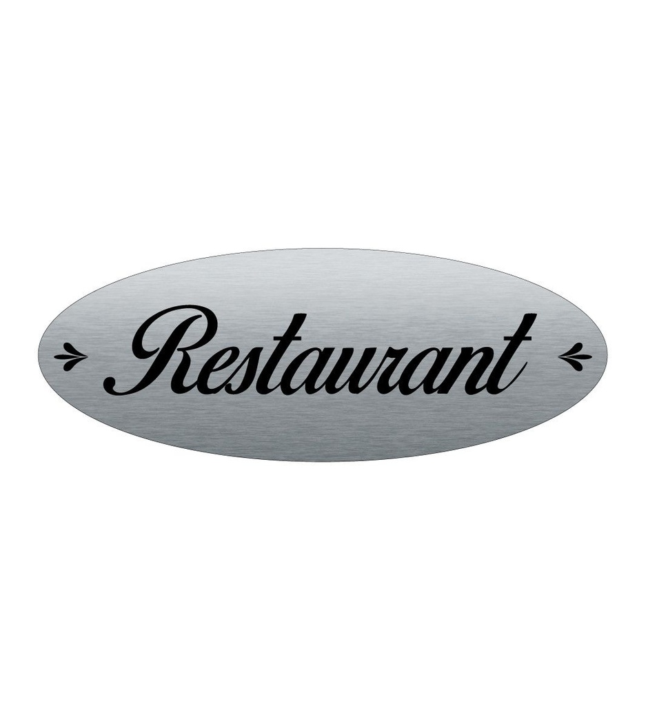 [2025085-F] Plaque de porte Aluminium brossé AluSign Ovale 160x60 mm - Restaurant - Double Face adhésif au dos
