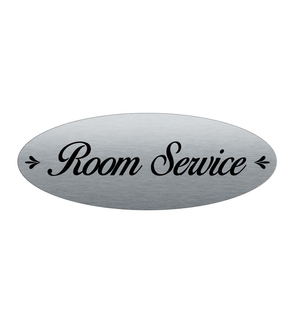 [2025086-F] Plaque de porte Aluminium brossé AluSign Ovale 160x60 mm - Room Service - Double Face adhésif au dos